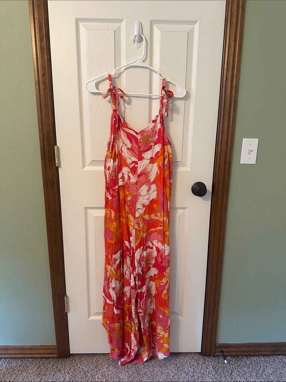 Vince Camuto Pink Coral Floral Tie-Shoulder Maxi Jumpsuit